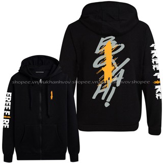 ( GIÁ TỐT) Áo FreeFire Áo Booya Áo khoác màu đen có mũ kéo khóa đậm chất Game thủ
