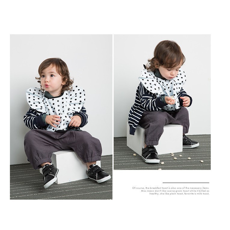 Yếm Ăn Chống Thấm Nước Họa Tiết Gợn Sóng Ba Chiều Màu Đen Dành Cho Trẻ Em 0557