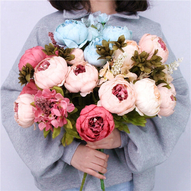 Hoa mẫu đơn giả bằng lụa có 8 màu dễ thương dùng trang trí tiệc cưới