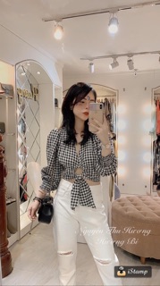 Áo kẻ caro buộc nơ⚡️ ảnh thật