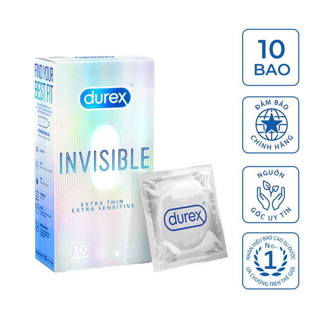 Bao cao su siêu mỏng Durex Invisible Extra Thin Extra Sensitive – Hộp 10 cái