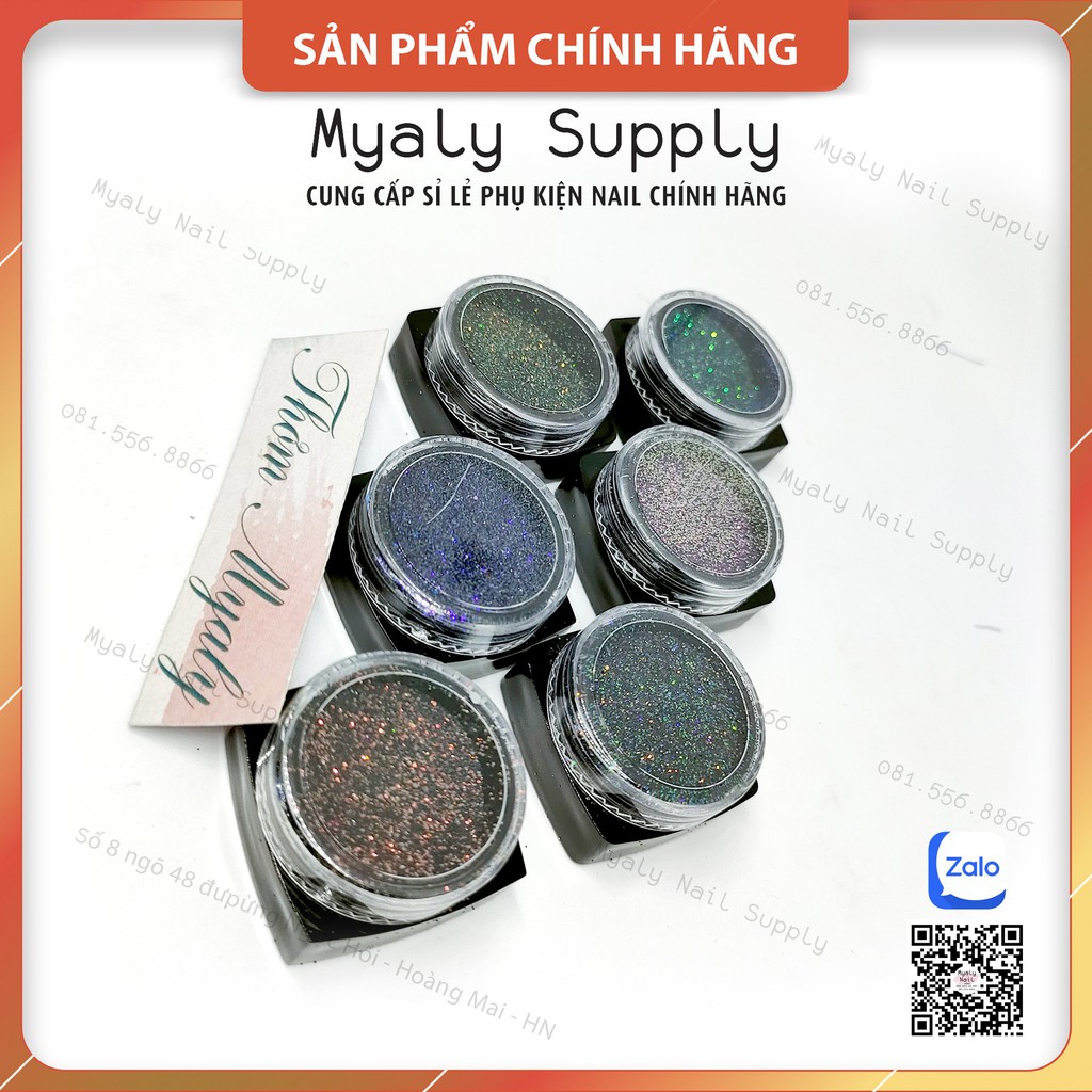 Set 6 Nhũ Nail Mix Vàng Bạc Đỏ Kim Cương