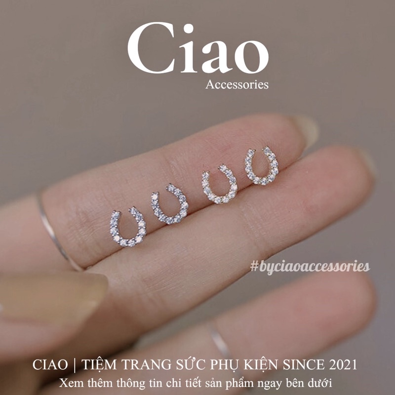 [HOẢ TỐC 1H] Khuyên tai/ Bông tai mạ bạc S925 thiết kế đính đá Horseshoe Tiny Ciao