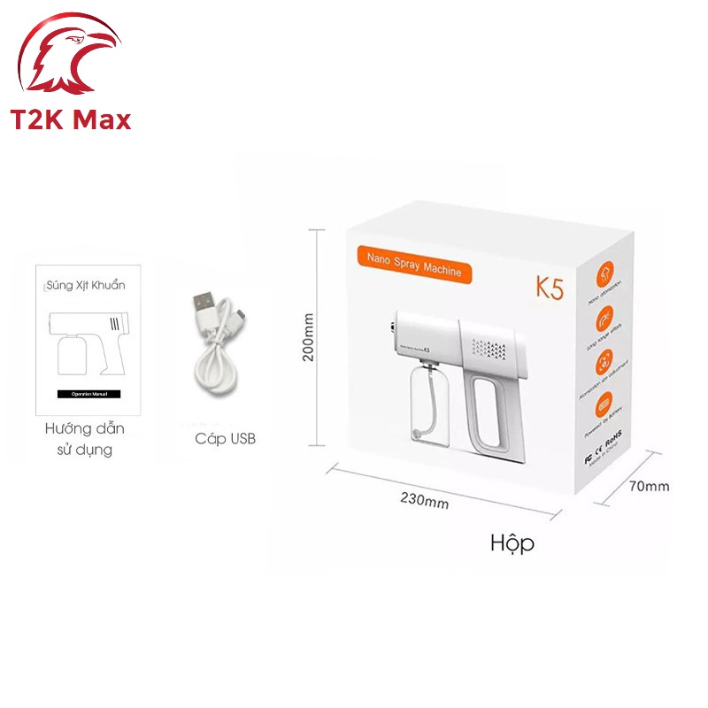 Súng Phun Khử Khuẩn NANO K5, K5 Pro - Máy Xịt Khử Khuẩn Cầm Tay Chống Dịch Cao Cấp - T2K Max