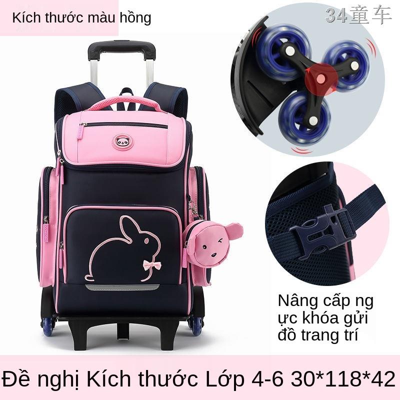 Ltrường tiểu học xe đẩy trẻ em schoolbag nữ 1-3-6 lớp lớn khả năng phòng hộ chống thấm nước sườn núi sáu bánh xe có thể