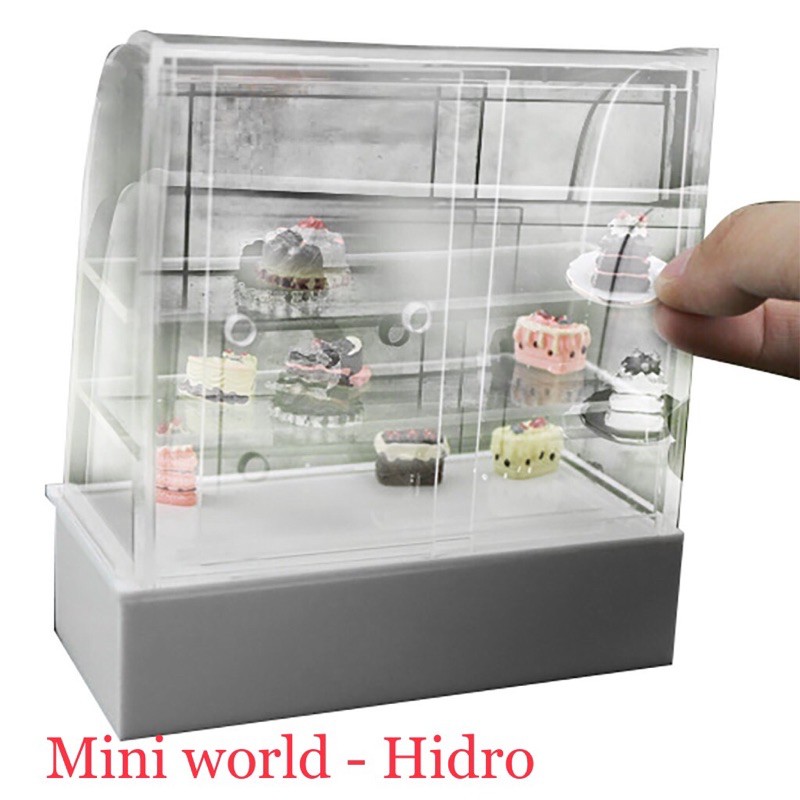 Tủ đựng bánh cho búp bê. Tủ bánh mica mini. Tủ trưng bày bánh. Miniature. Tủ bánh gỗ