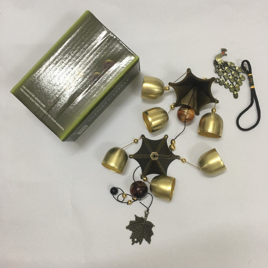 Chuông gió Chim công 2 tầng 2 mái 8 chuông phát lộc CG33