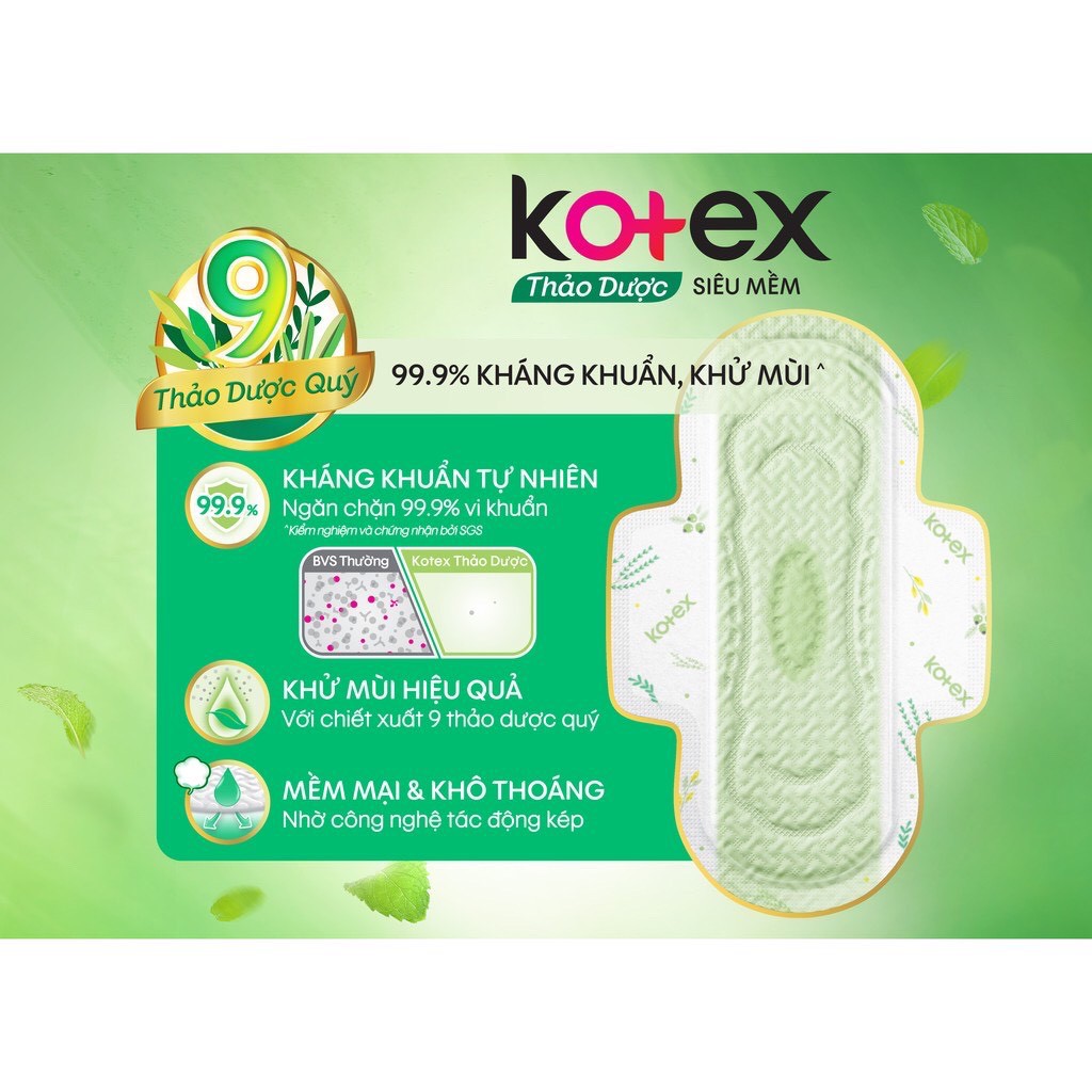 Lốc 8 gói Băng vệ sinh Kotex Thảo dược siêu mềm siêu mỏng cánh 8 miếng