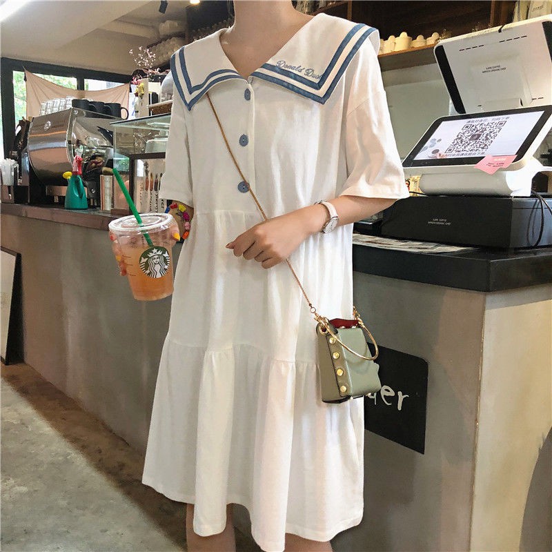 Đầm tay ngắn phối nút phong cách Hàn Quốc thời trang trẻ trung mùa hè cho nữ | BigBuy360 - bigbuy360.vn