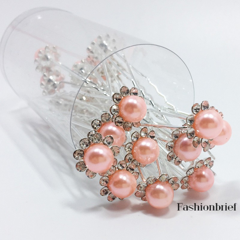 Set 10 trâm cài tóc hình chữ U đính hạt trân châu thanh lịch dùng trang điểm cho cô dâu