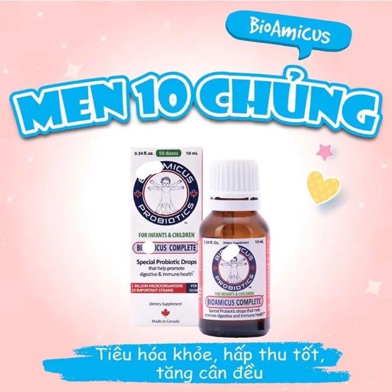 (vorcher giảm 60k) Men vi sinh 10 chủng Bioamicus complete 10ml, hỗ trợ tiêu hóa, giúp bé ăn ngon, tăng cường miễn dịch