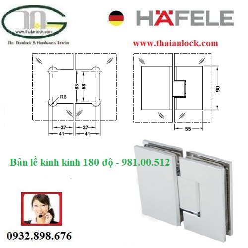 BẢN LỀ KÍNH KÍNH 180 ĐỘ HAFELE - 981.00.512