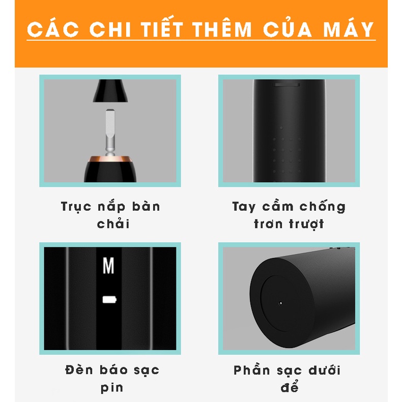 Máy Bàn Chải Đánh Răng Điện Cầm Tay 6 Chế Độ Rung Vệ Sinh Răng Miệng Hiệu Quả Tiện Dụng - Kèm Dây Sạc USB