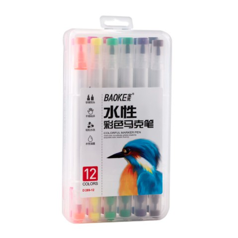 Hộp BÚT LÔNG MÀU Baoke D289 Brush Marker Vẽ Tô Màu Hai Đầu - 12, 18, 24, 36 Màu