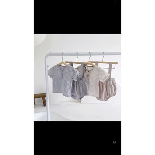 Set yếm + sơ mi kẻ style Korean