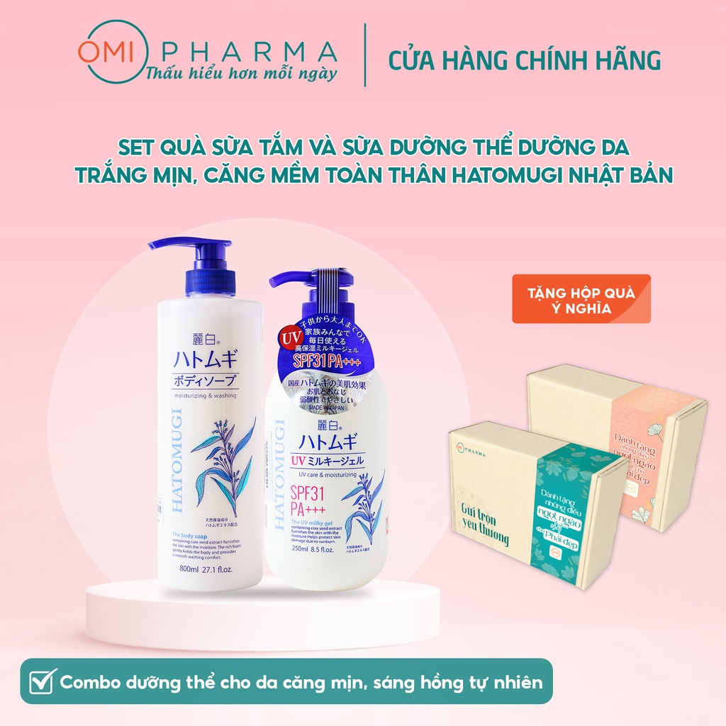 [TẶNG KÈM HỘP QUÀ Ý NGHĨA] Set Quà Sữa Tắm Và Sữa Dưỡng Thể Dưỡng Da Trắng Mịn, Căng Mềm Toàn Thân Hatomugi Nhật Bản