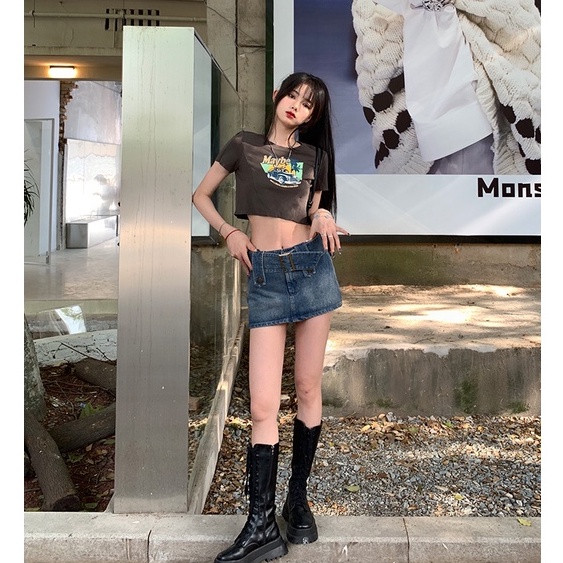 Cocory vn Chân Váy Jean Chữ A Lưng Cao Thời Trang Mùa Hè Quyến Rũ Cho Nữ