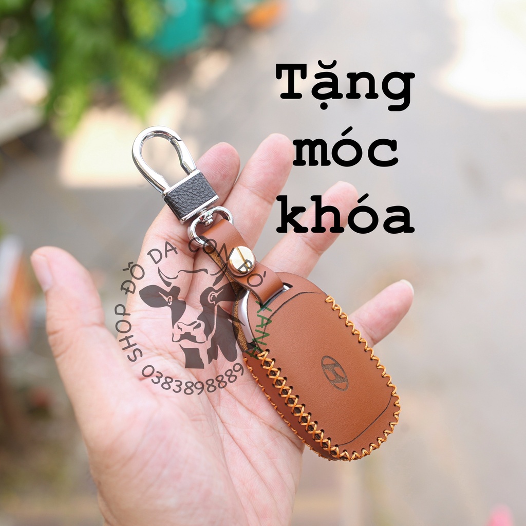 [Mã LIFEAUMAY giảm 10% tối đa 30k đơn 150k] Bao da chìa khoá Hyundai Accent, Kona, Santafe handmade da thật 009