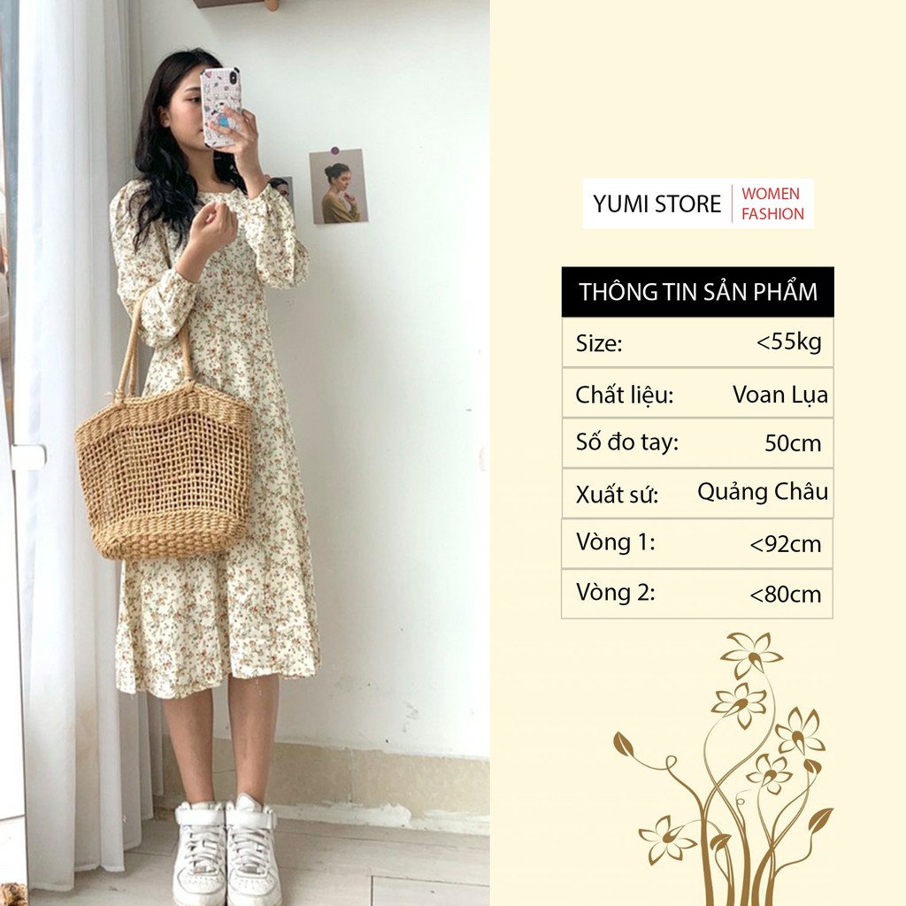 Đầm hoa nhí babydoll cổ tròn bơ buộc, đầm trắng chất voan lụa xinh xắn A434