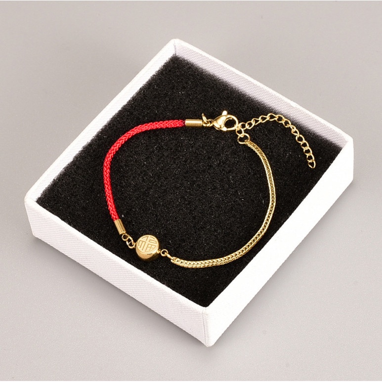 Lắc Tay Dây Đỏ May Mắn Chữ Phúc Titan Ko Đen TT 4385