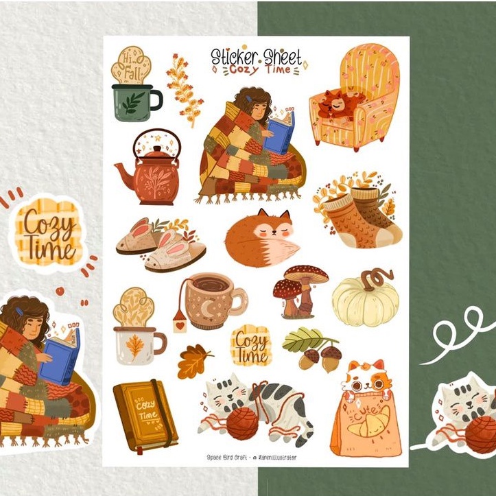 Sticker sheet cozy time - Sticker tự thiết kế chuyên dán sổ | Bullet journal sticker