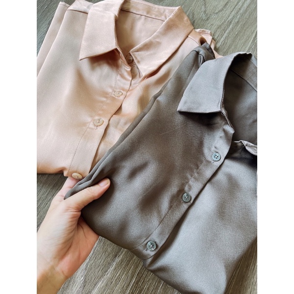 Áo sơ mi nữ chất lụa satin xuất Hàn Soup