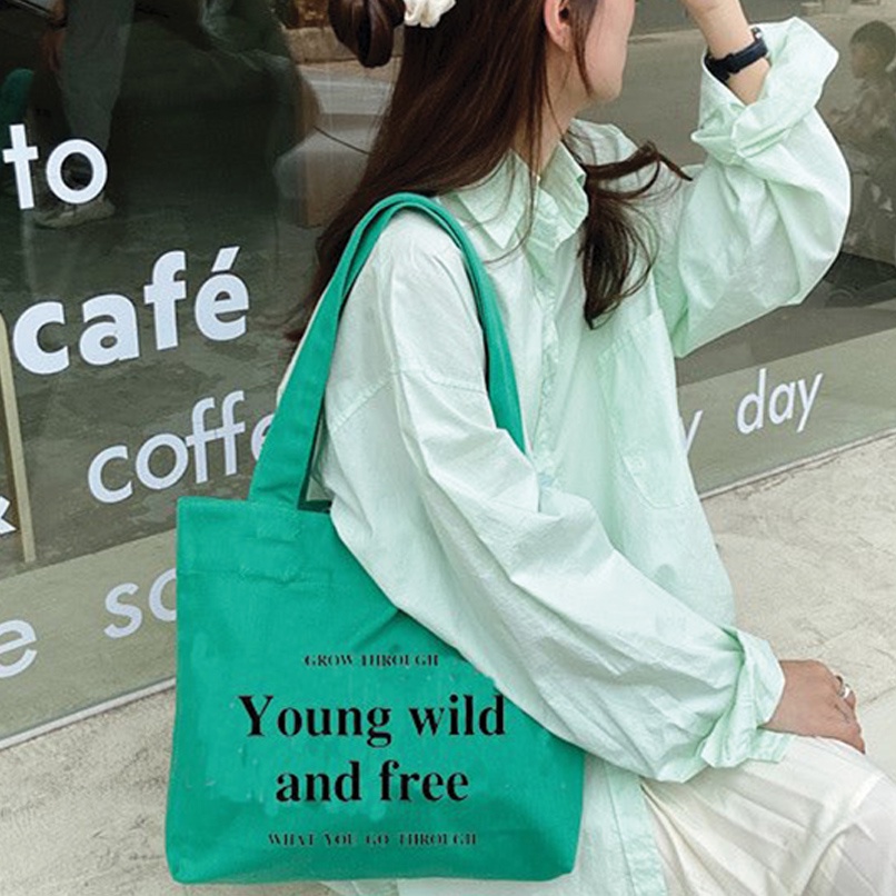 Túi tote vải canvas họa tiết chữ phong cách Hàn Quốc siêu đẹp giá rẻ