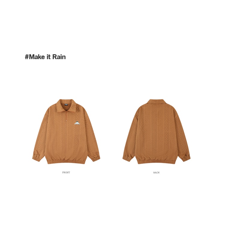 Áo Polo dài tay Make It Rain cổ zip đứng thêu họa tiết phong cách retro