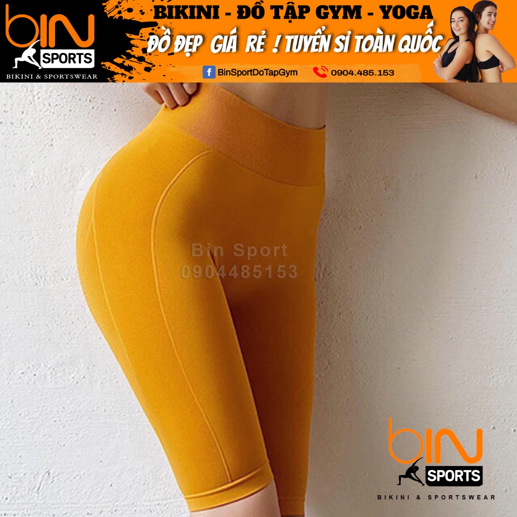 Quần đùi ngố cạp cao misshine dệt kim tập thể thao gym yoga Bin Sport Q036