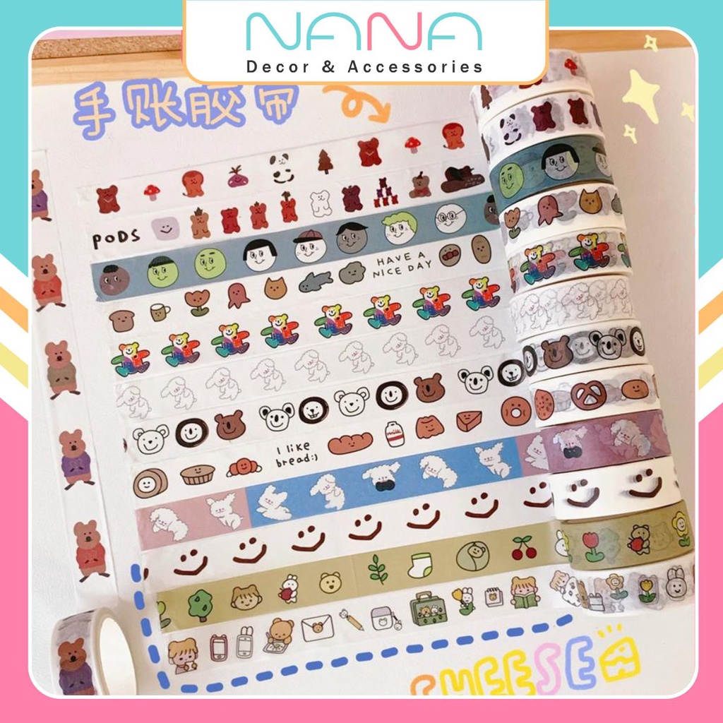 Cuộn Băng Dính Washi (SIÊU RẺ ĐẸP) Washi Tape Trang Trí Họa Tiết Dễ Thương