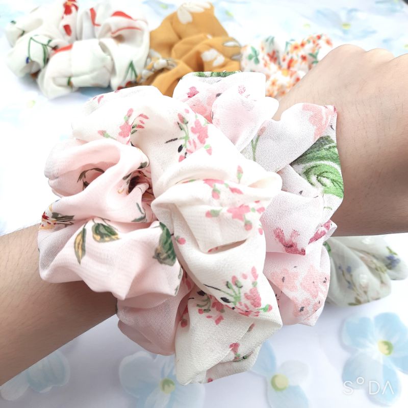 Chun buộc tóc scrunchies họa tiết hoa nhí