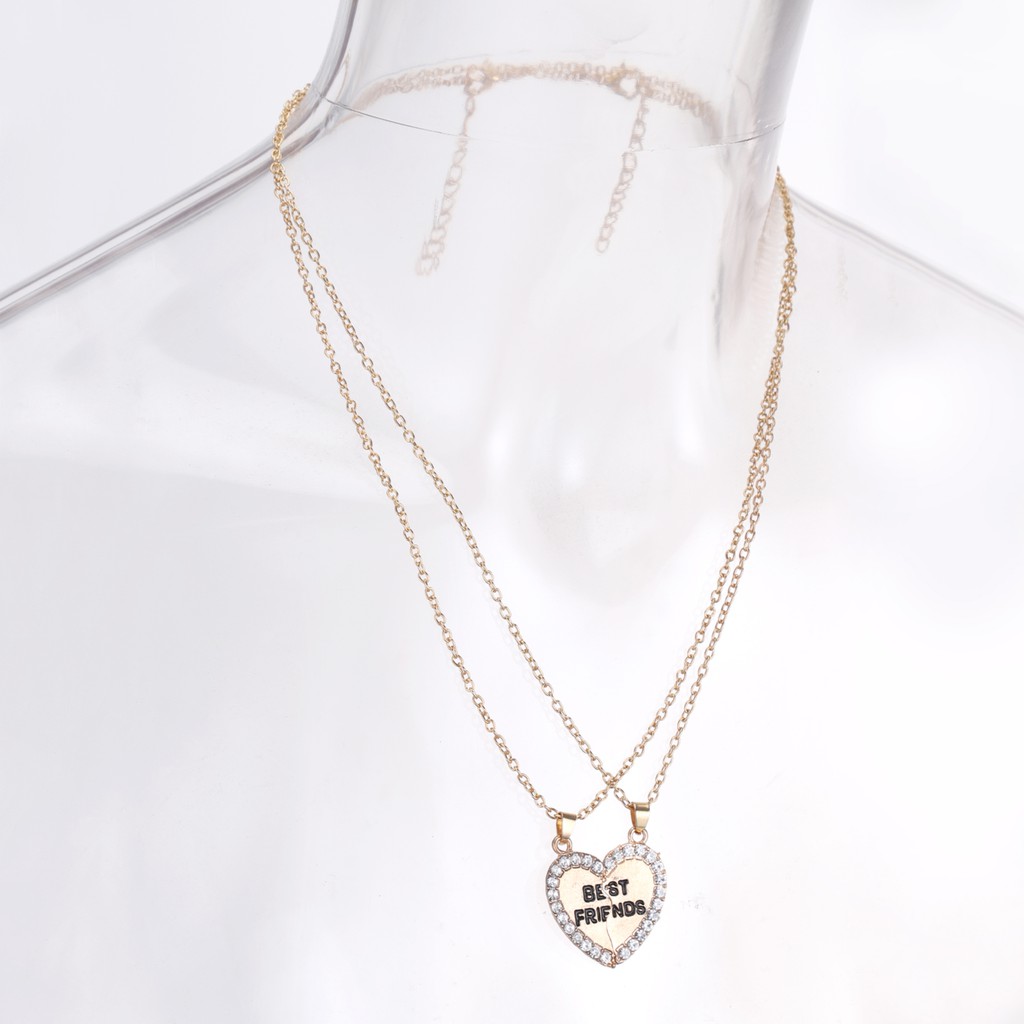 Set 2 Vòng Cổ Tình Bạn Mặt Nửa Trái Tim Khắc Chữ Best Friend Độc Đáo