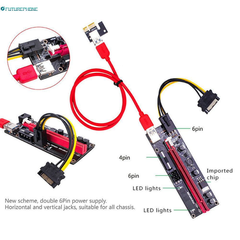 Card Mở Rộng Usb 3.0 Pci-E Ver 009s 1x 4x 8x 16x Sata 15pin Sang 6 Pin + Cáp Sata 6pin