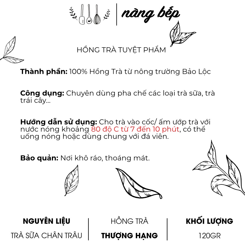 Hồng Trà, Trà Đen Nguyên Liệu Làm Trà Sữa Trân Châu THƯỢNG HẠNG - Nàng Bếp 120gr | BigBuy360 - bigbuy360.vn