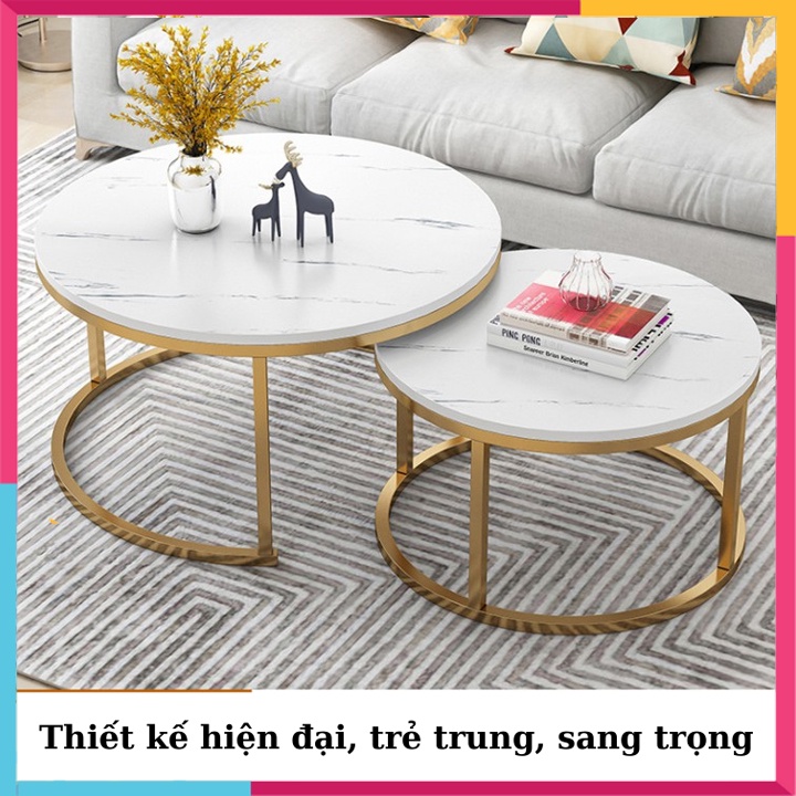 Bàn Trà Tròn Đôi, Bàn Sofa Phòng Khách Mặt Đá Cẩm Thạch Cao Cấp Decor Nhà Đẹp