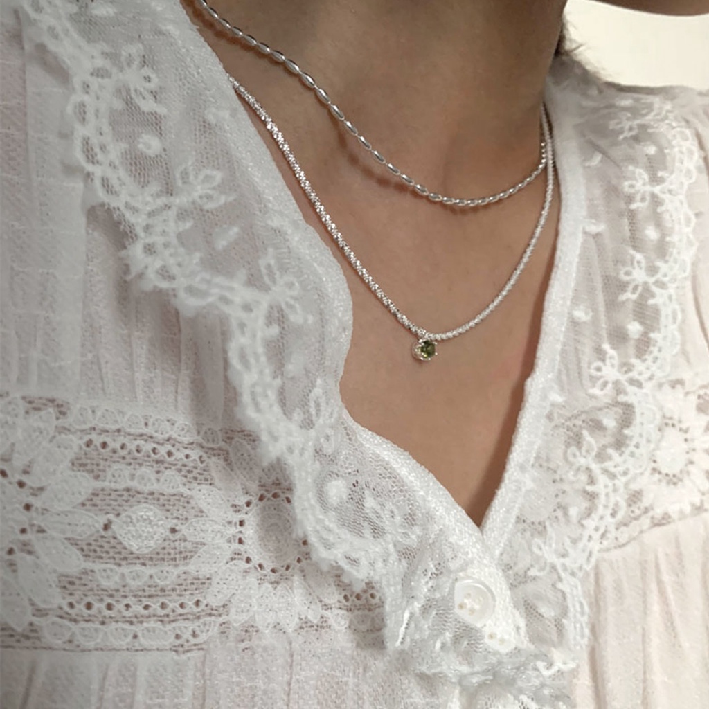 Dây Chuyền Xiaomi Hạt Xiaomi Bạc Sterling Đính Đá Zircon Xanh Lá Phong Cách Retro Cá Tính Cho Nữ