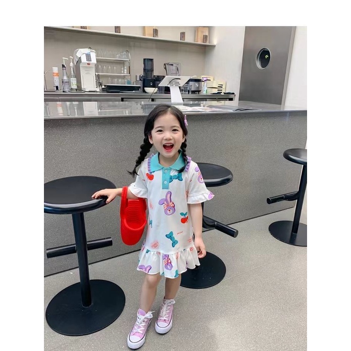 Đầm Mùa Hè Tay Cộc Có Cổ Công Chúa Hợp Thời Trang Cho Bé Gái 5 Tuổi