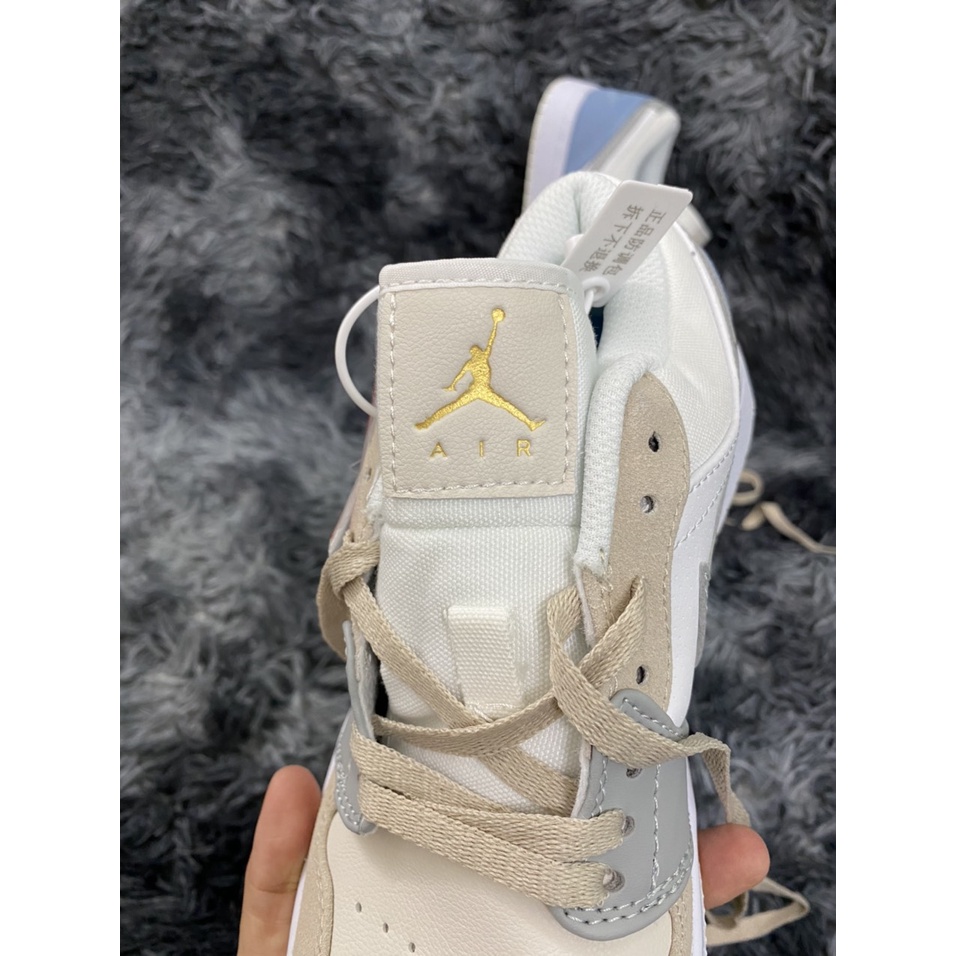 Giày 𝐉𝐨𝐫𝐝𝐚𝐧 1 low paris màu xám gót xanh nam nữ, Giày sneaker JD 1 paris cổ thấp bản đẹp 2021