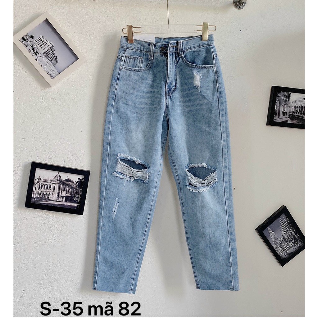 Quần baggy nữ Quần baggy jean nữ rách gối lưng cao size đại từ 40kg đến 80kg MS82