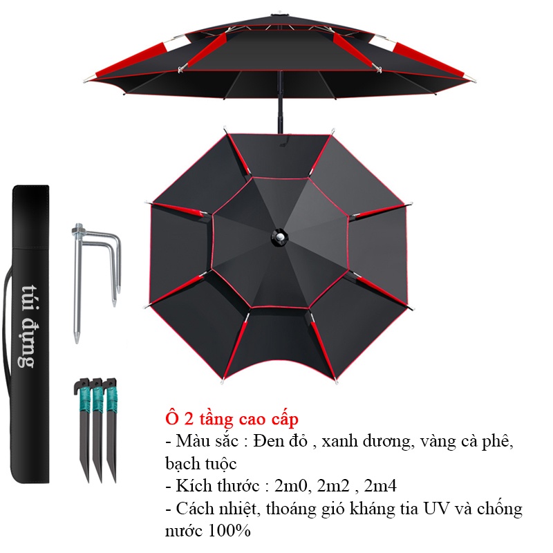 Ô câu cá - ô dù che nắng che mưa cao cấp - 2m0 - 2m2 - 2m4 Nhiều màu AA46