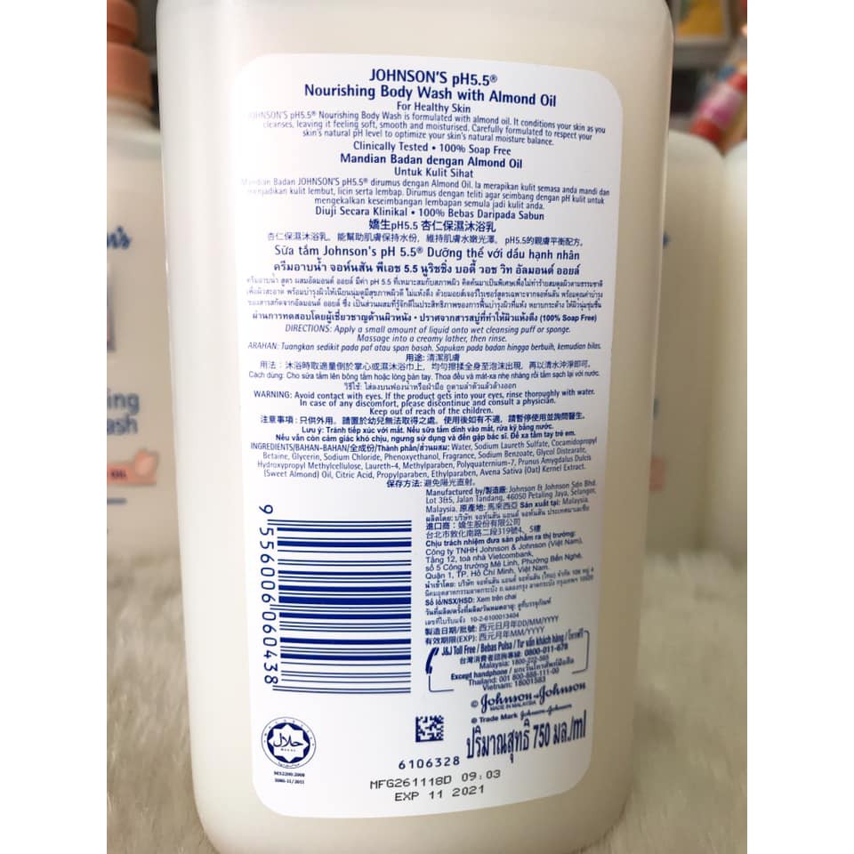 (750ml) Sữa Tắm pH 5.5 Johnson’s Hạnh Nhân công ty
