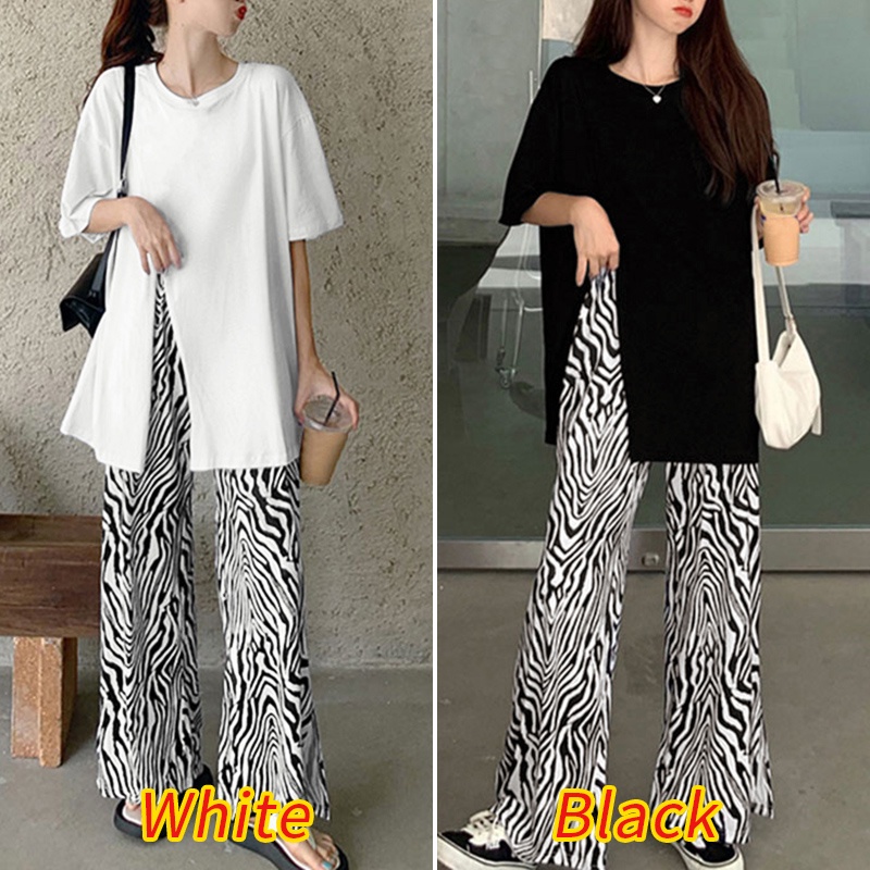 Set đồ 2 mảnh Zanzea gồm áo thun tay ngắn cổ tròn kèm quần dài lưng thun thời trang cá tính cho nữ