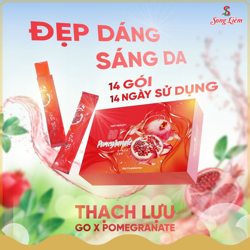 Thạch Lựu giảm cân giảm mỡ bụng đẹp da collagen Go X Pomegranate chính hãng Matxicorp, hộp 14gói 20g NPP Songliemshop