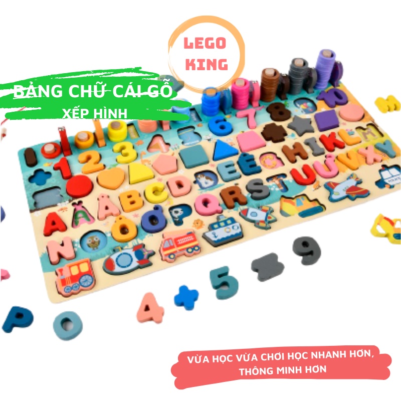 Bộ Đồ chơi bảng chữ, số phát triển trí thông minh, bộ đồ chơi câu cá và ghép số học bằng gỗ