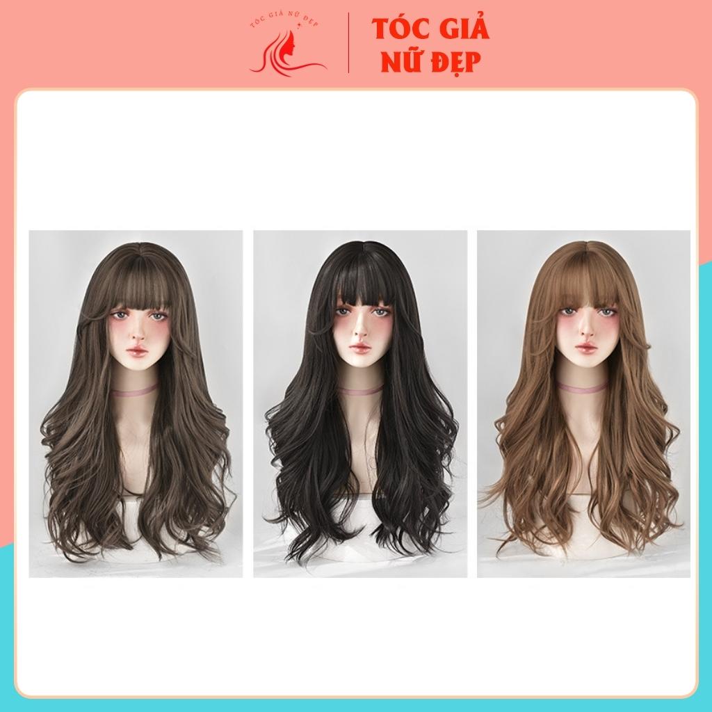 Tóc giả nữ nguyên đầu xoăn dợn dài kiểu hàn, c2069, tặng kèm lưới trùm wig