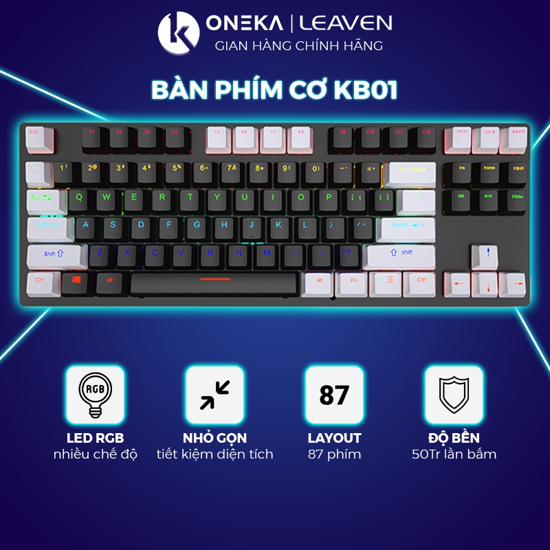 Bàn phím cơ gaming ONEKA KB01 Led RGB 10 chế độ Blue Switch chơi game dùng văn phòng
