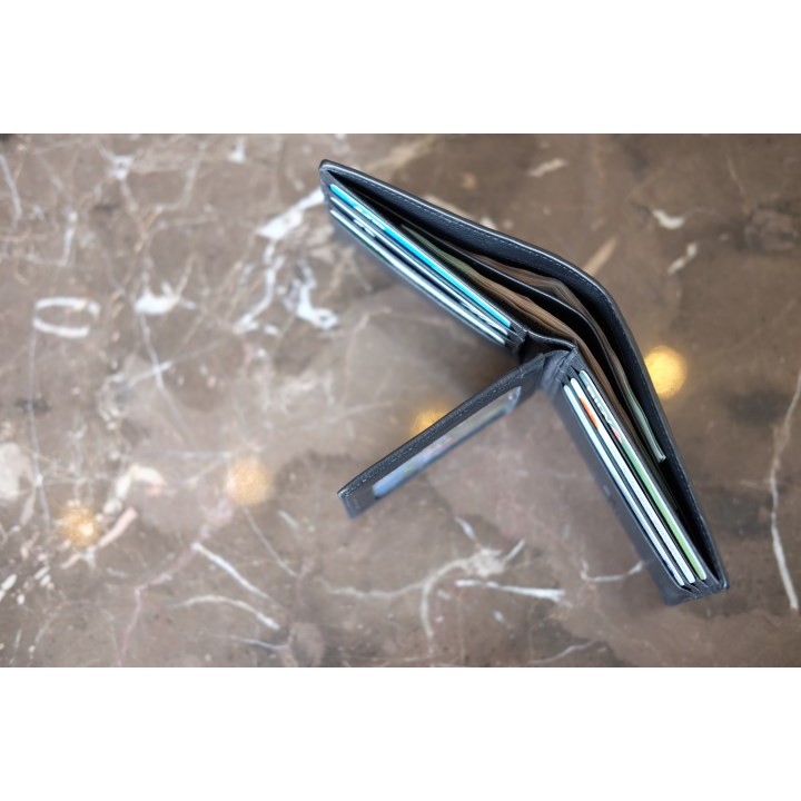 BOM- Ví da nam da dê thật dáng ngang màu xanh navy IQ56-71