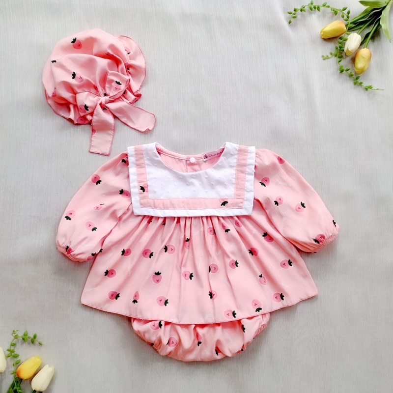 Bodysuit Hoa Nhí, Set Quả Dâu Potato Kids Hàng Thiết Kế Màu Hồng Cam Xinh Xắn Cho Bé Gái Diện Hè (tặng kèm mũ)