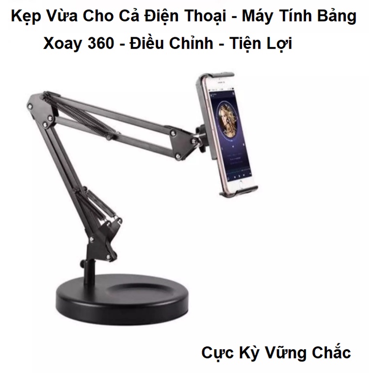 Giá Kẹp Ipad, Giá Đỡ Điện Thoại  - Để Bàn - Xoay 360 Độ - Điều Chỉnh Đa Chiều - Hỗ Trợ Học Trực Tuyến - Họp Zoom