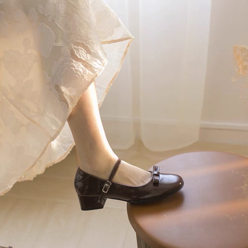 Giày marry jane da bóng giày búp bê nơ